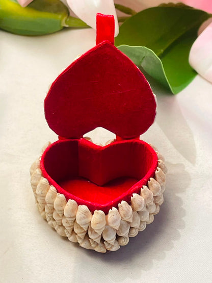 Heart-Shaped Seashell Trinket Box Red Velvet Interior Approx. 6 cm