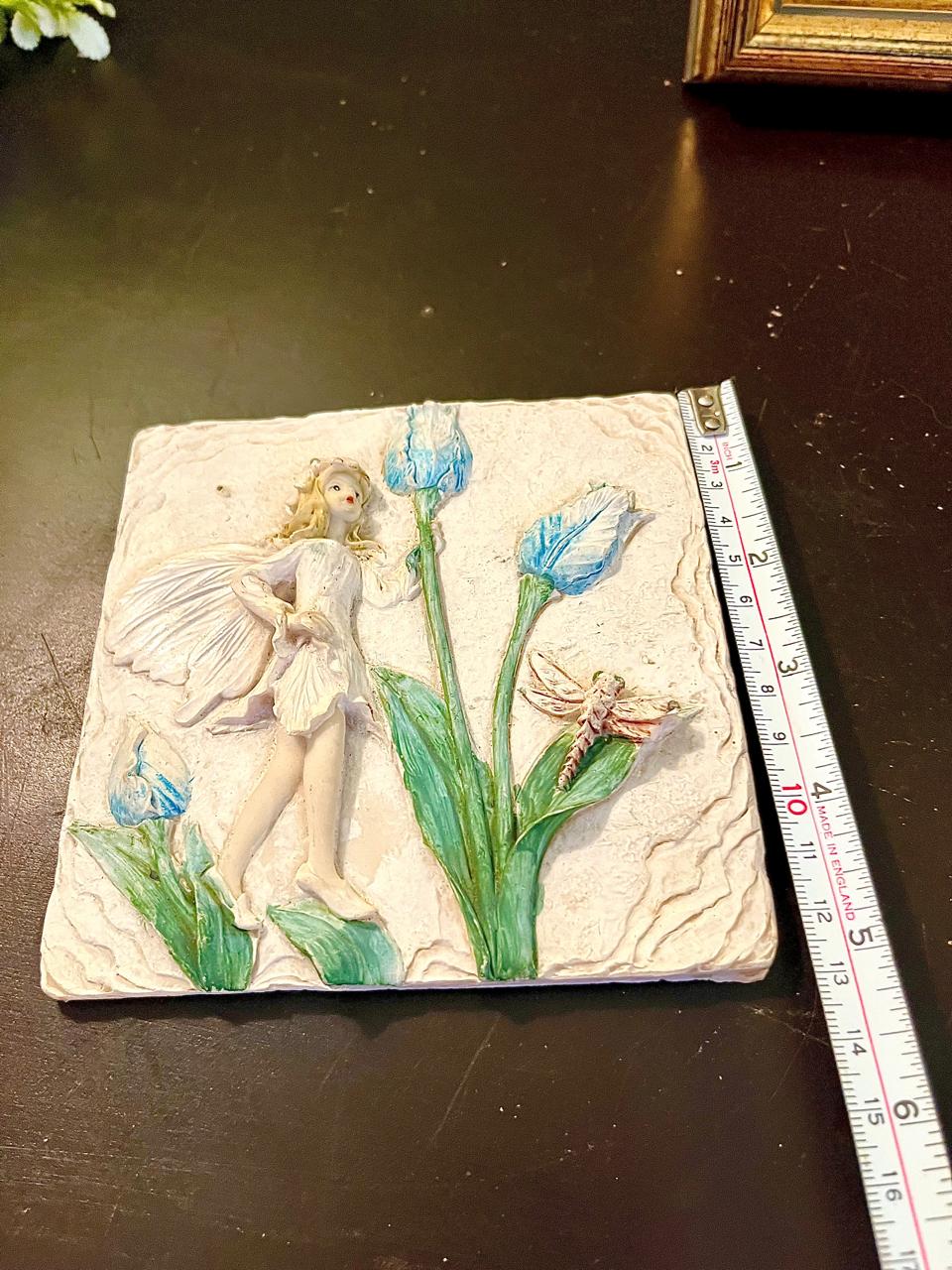 Fairy & Blue Flower Wall Plaque – Decorative Relief Tile