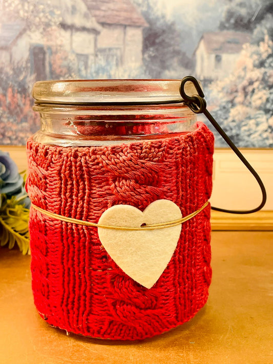 Cozy Knit Glass Jar Candle Holder Hanging Lantern
