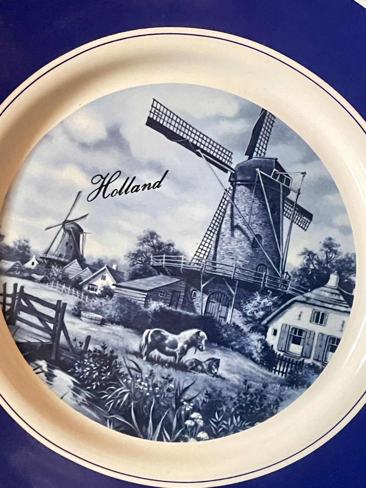 Delft Blue Hand-Decorated Plate 7.5 in– Holland Windmill Scene (1984, T.P. Steege B.V.)