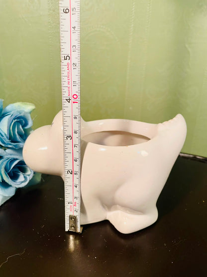 White Ceramic Hippo Planter – Whimsical Animal Decor, 4 Inch