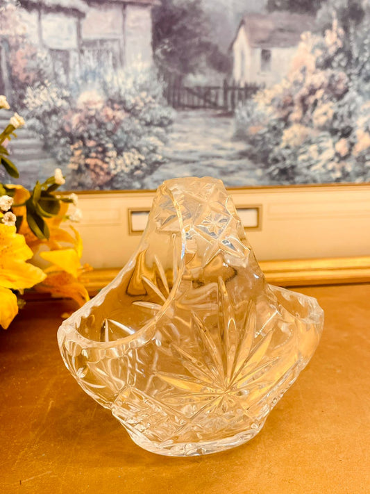 Vintage Cut Glass Basket Bowl – Crystal Style Decor Piece