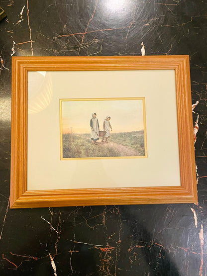 Framed Original Countryside Painting of Children Walking 12 inch