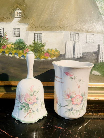 Royal Stafford “Dog Roses” Trio Set — Bell, Vase & Tray (Made in England)