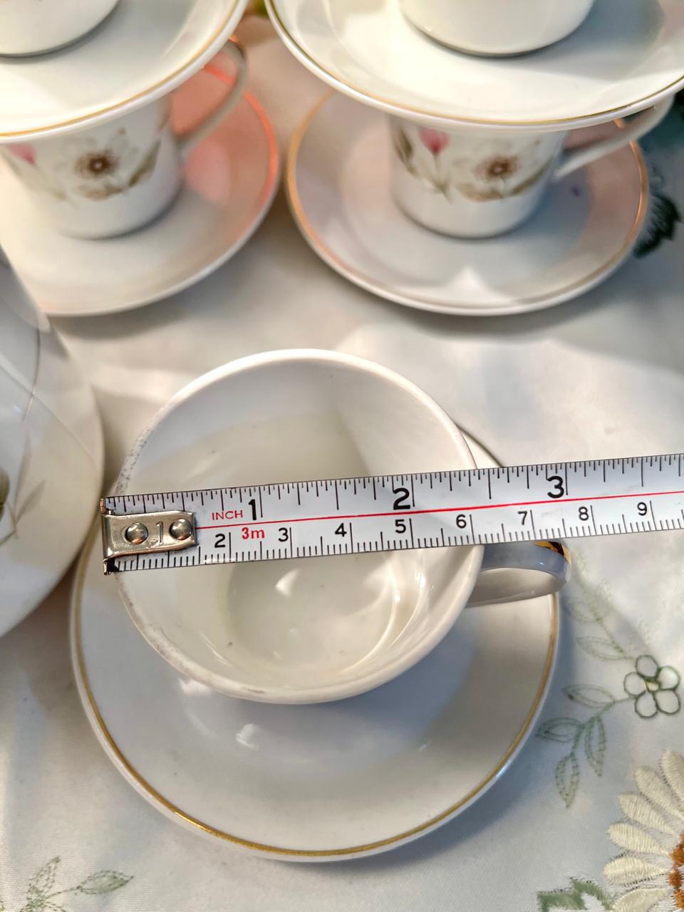 Floral Coffee Set Gold-Tone Trim 13 Piece