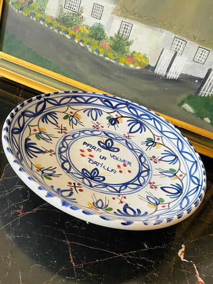 Spanish Hand-Painted Ceramic Serving Large Plater – “Para Volver La Tortilla” Blue & White
