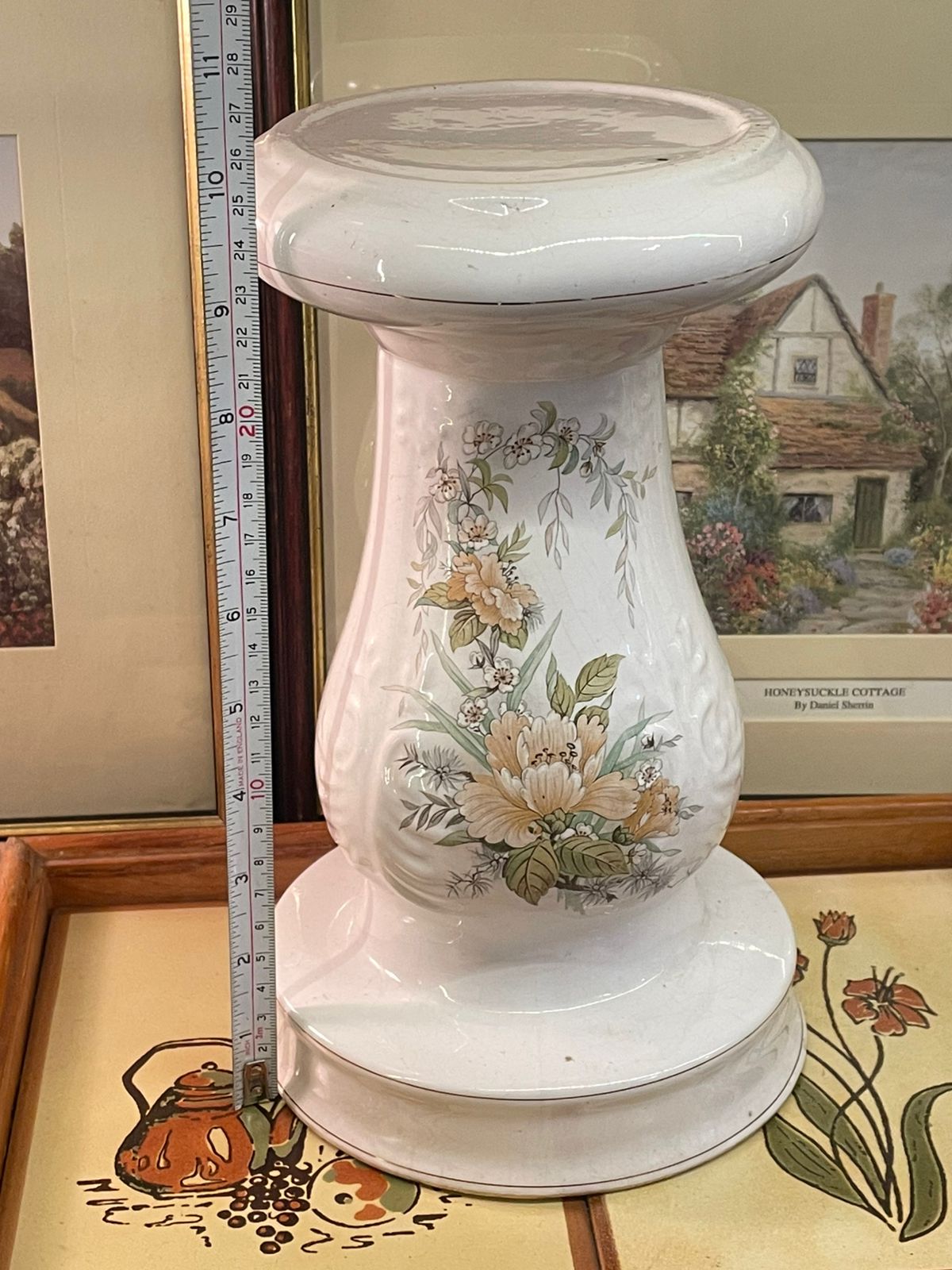 Ceramic Tall Floral Candle holder, Victorian home decor
