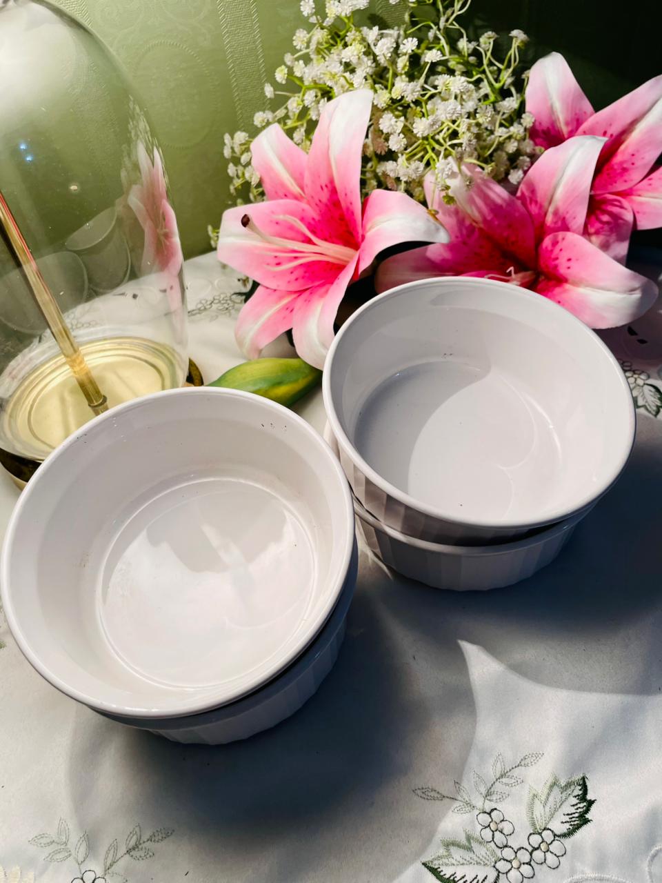 CorningWare French White Ribbed Ceramic  Bowls – Set of 4, 5.5 Inch