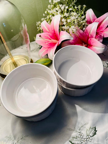 CorningWare French White Ribbed Ceramic  Bowls – Set of 4, 5.5 Inch