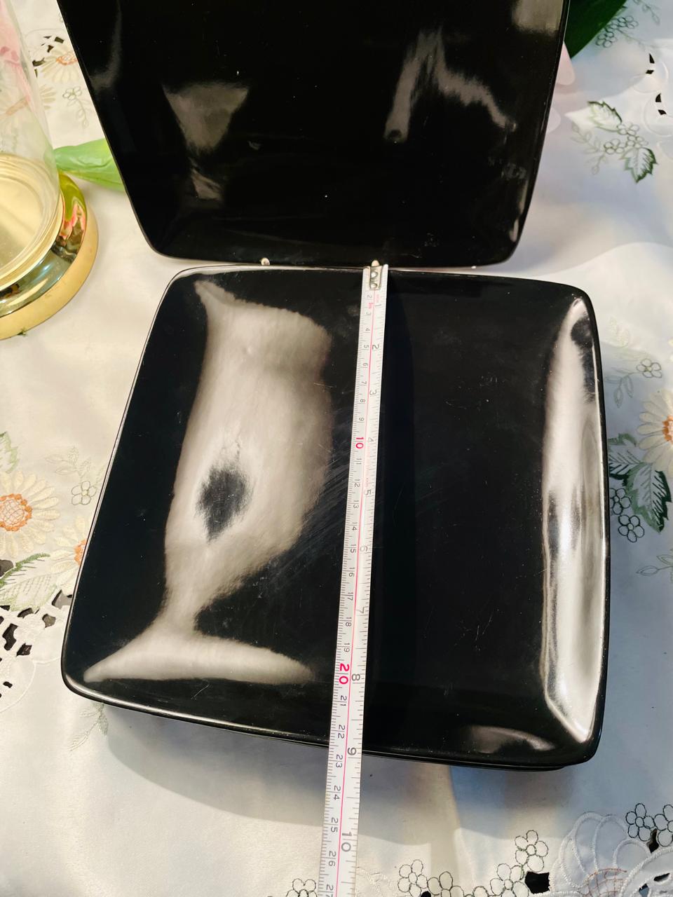 Set of 4 Black Square Ceramic Dinner Plates 24 cm