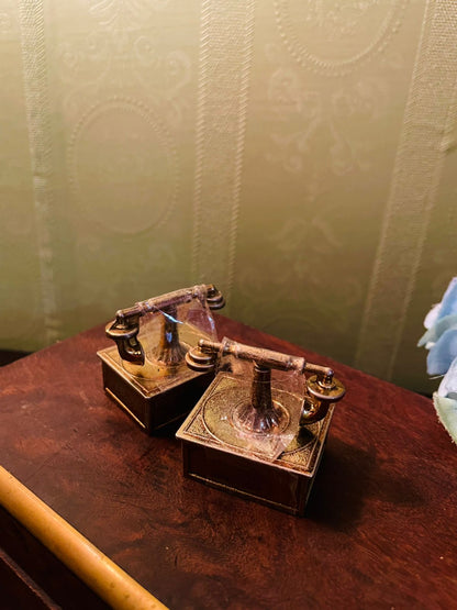 Vintage Brass Mini Telephone Figurines Set of 2