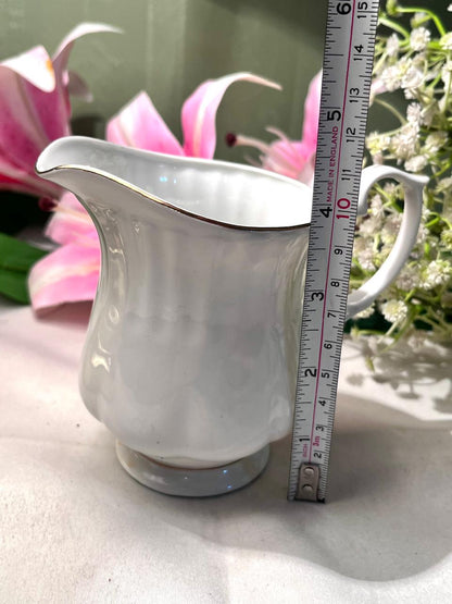 Chodziez Poland White Porcelain Creamer Jug Gold Trim
