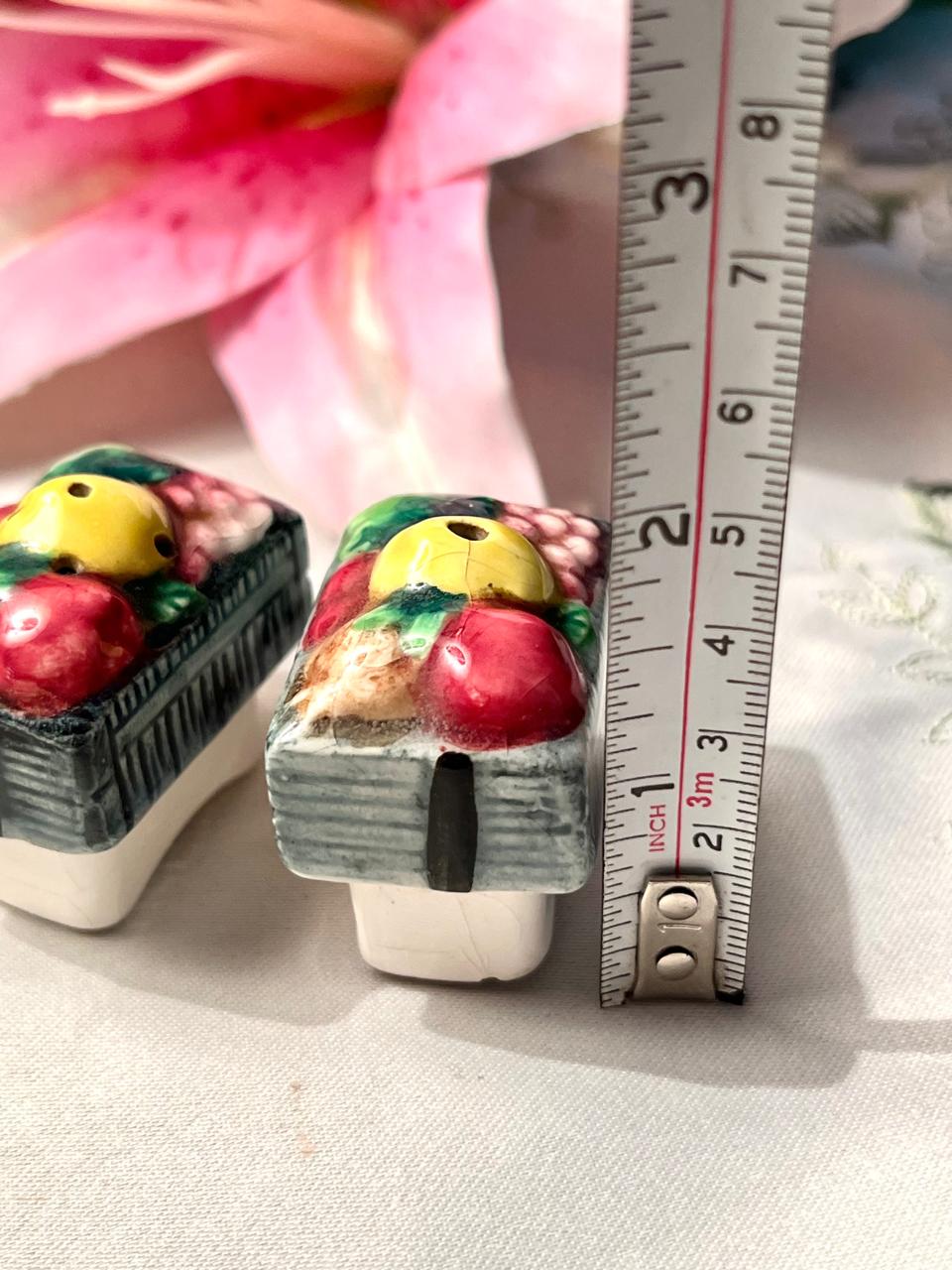Vintage Ceramic Fruit Basket Salt & Pepper Shakers – Pair Approx. 5 cm
