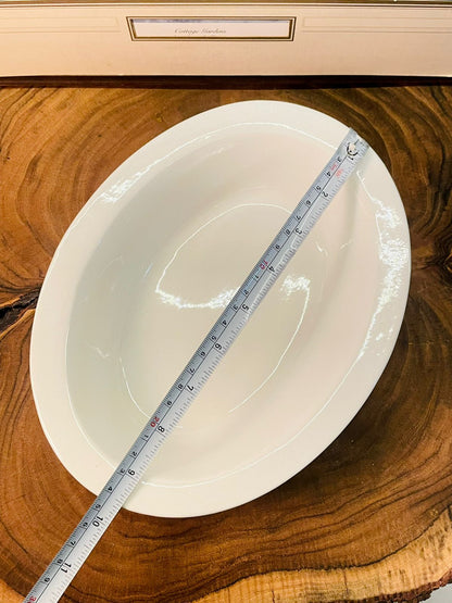 White Porcelain Oval Serving Bowl | Minimal Vintage Tableware