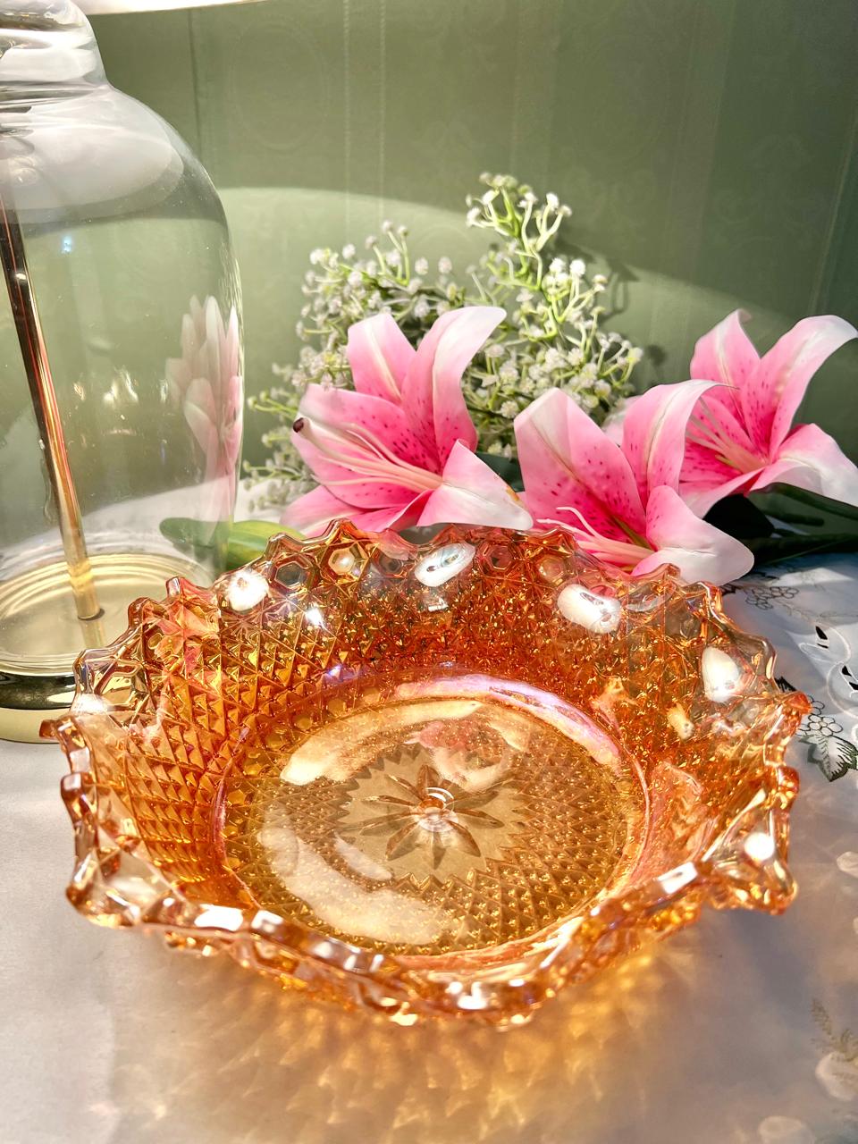 Amber Crystal Decorative Serving Bowl – 9 Inch