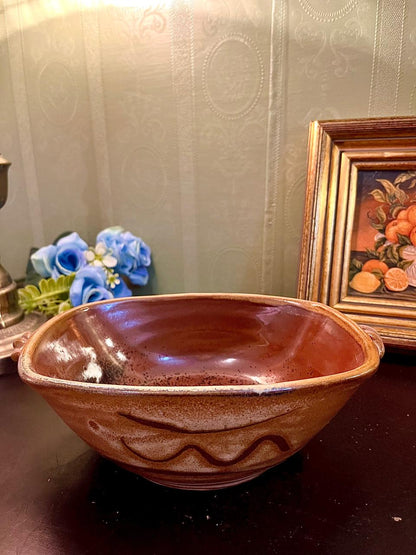 Rustic Stoneware Serving Bowl with Handles 21 cm