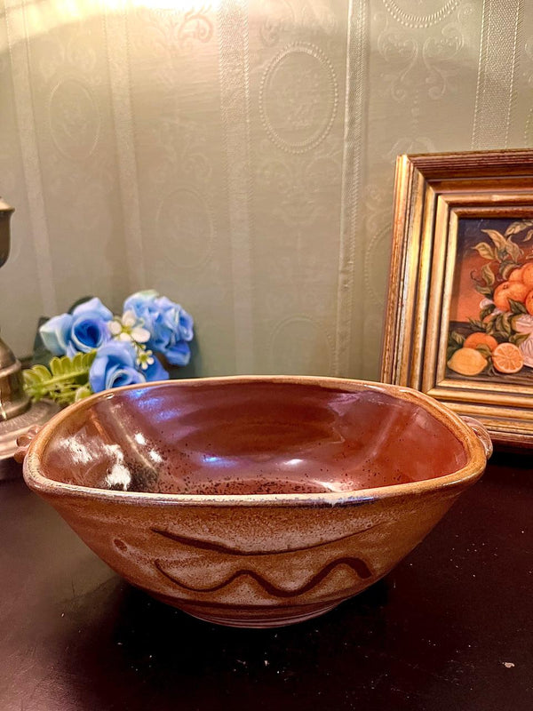 Rustic Stoneware Serving Bowl with Handles 21 cm