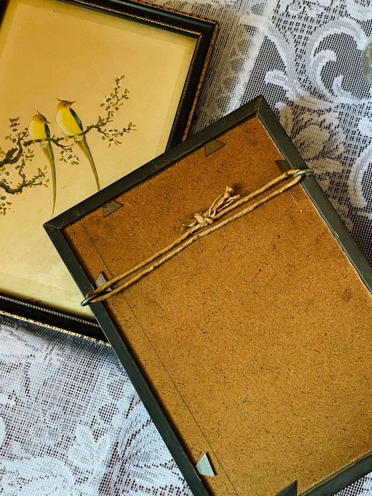 Set of 2 Asian Bird Art Paintings – Black Gold Framed Wall Décor