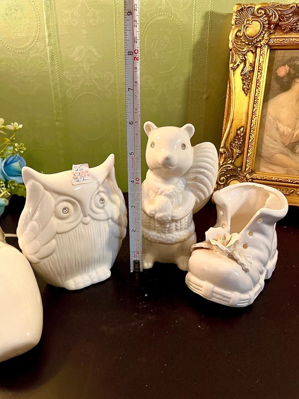 Vintage White Ceramic Figurine Vase Set 7 Inch
