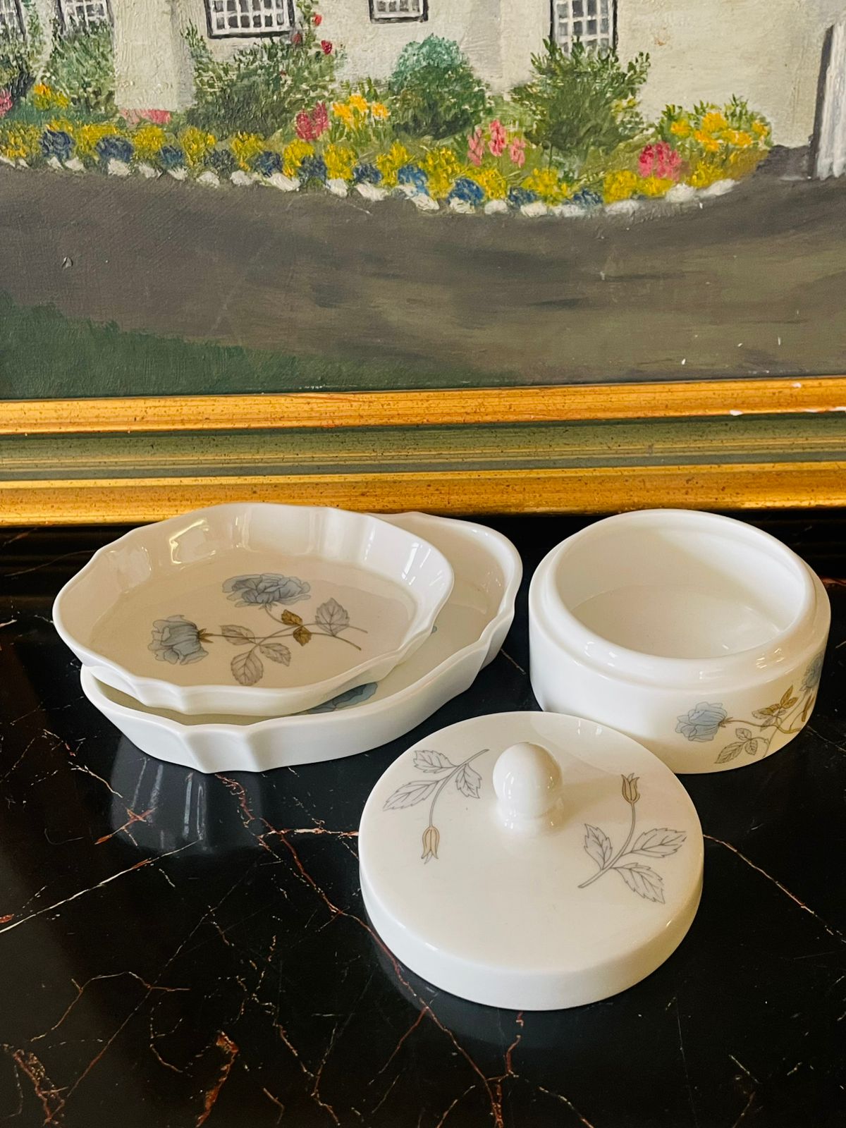 Vintage Wedgwood Blue Rose Vanity Set – 3 Pieces (England)