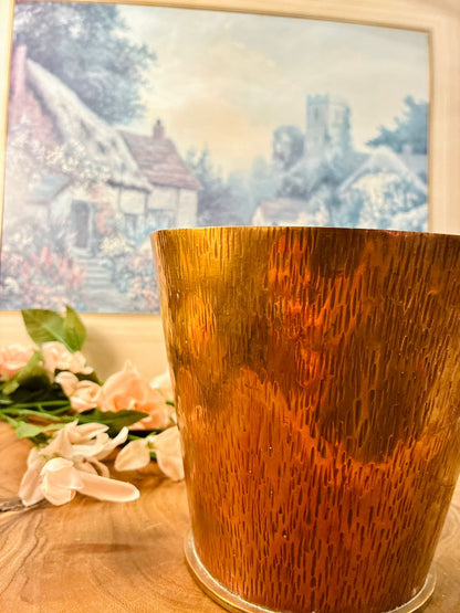 Vintage Brass Cachepot Planter with Woodgrain Finish