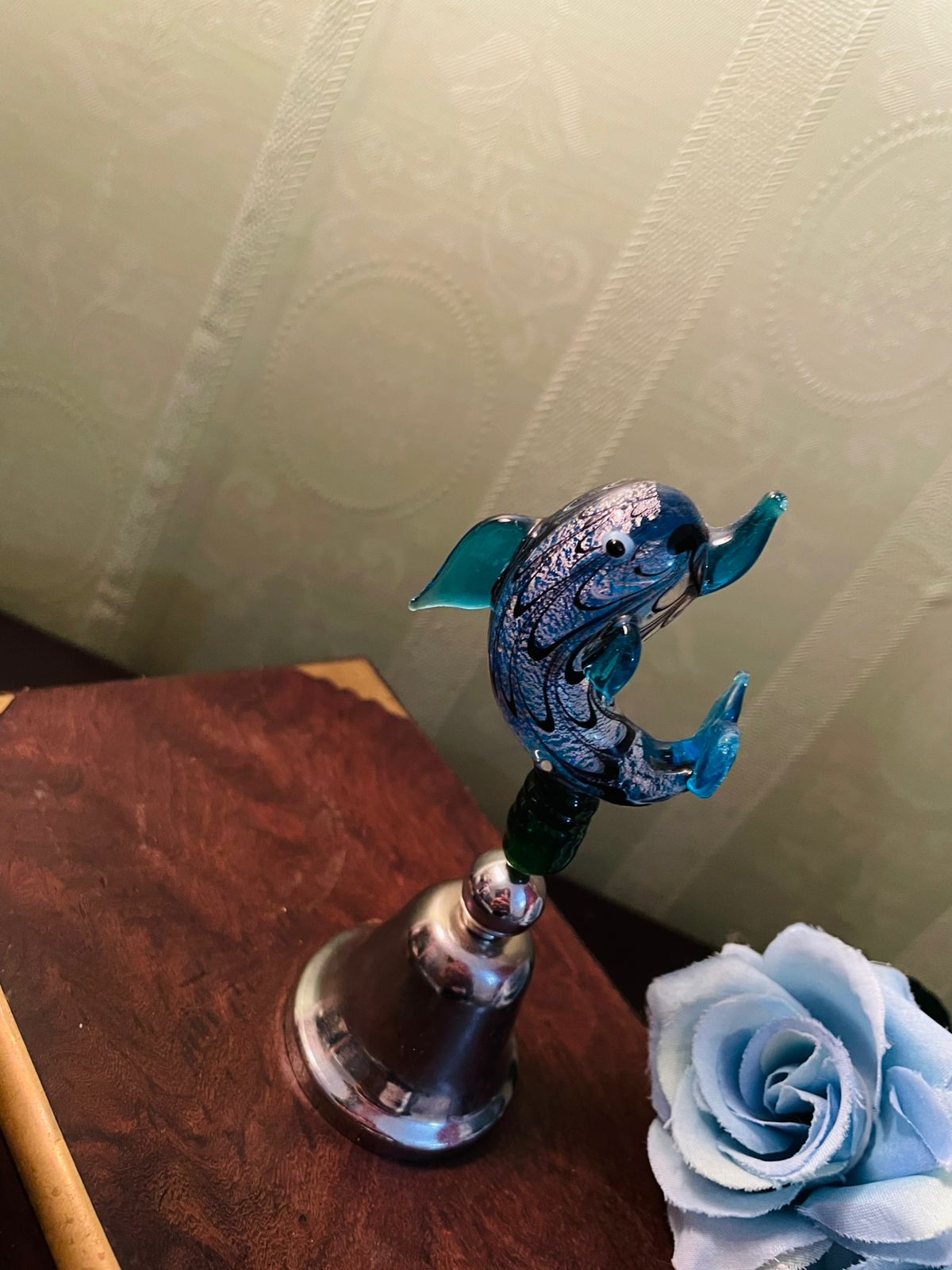 Vintage Blue Glass Elephant Bell 5 Inch
