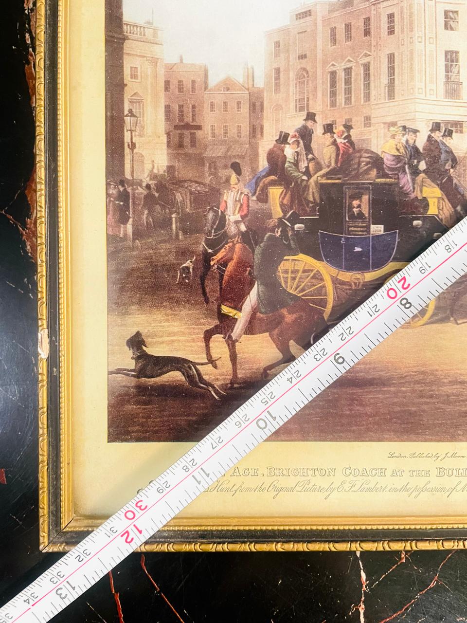 Vintage Stagecoach Painting Framed Victorian Street Scene Art