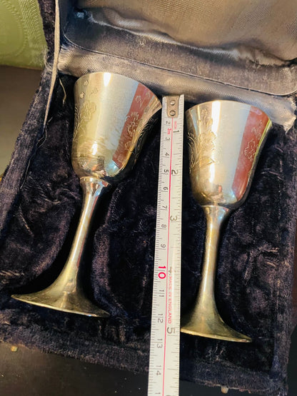 Vintage Silver Plated Goblets Set in Box 5 Inch