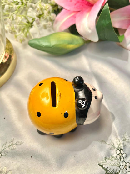 Yellow & Black Ceramic Ladybug Coin Bank – 3 Inch