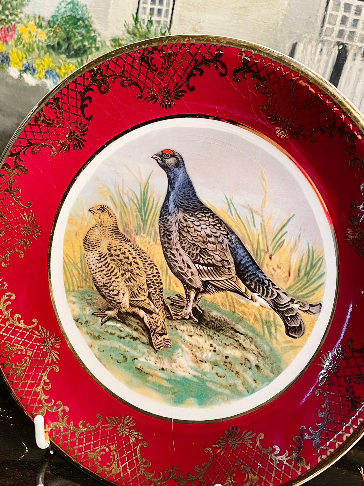 Weatherby Hanley England Royal Falcon Ware Collector Plate – Red & Gold with Game Birds (1973) (16 cm)