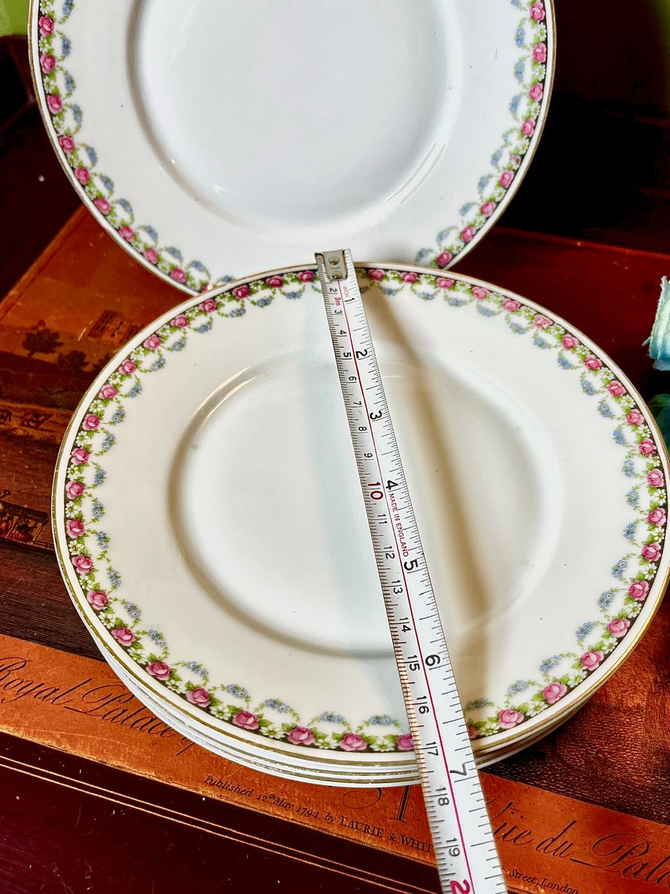 Pink Rose Floral Ceramic Plates Set of 4 Approx. 7 Inch
