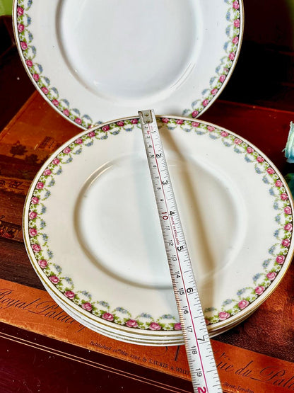 Pink Rose Floral Ceramic Plates Set of 4 Approx. 7 Inch
