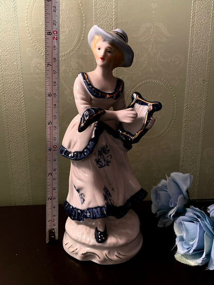Vintage Porcelain Lady Figurine with Lyre 8 Inch