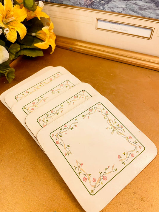 Vintage Floral Coasters Set of 5 - Cottagecore Table Decor