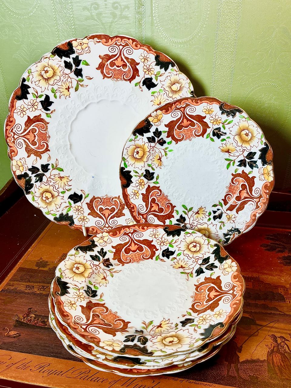 Floral Brown & Cream Ceramic Plate Set – 5 Pieces