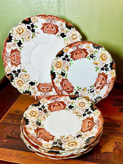 Floral Brown & Cream Ceramic Plate Set – 5 Pieces