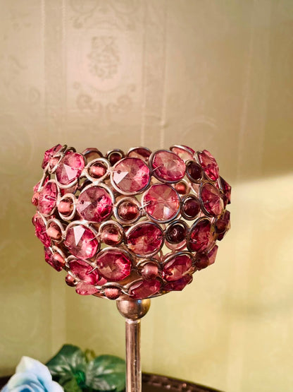 Vintage Pink Crystal Candle Holder 30cm