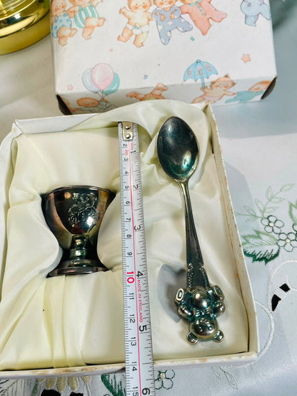 Silver Teddy Bear Egg Cup & Spoon Gift Set – 2 Pieces