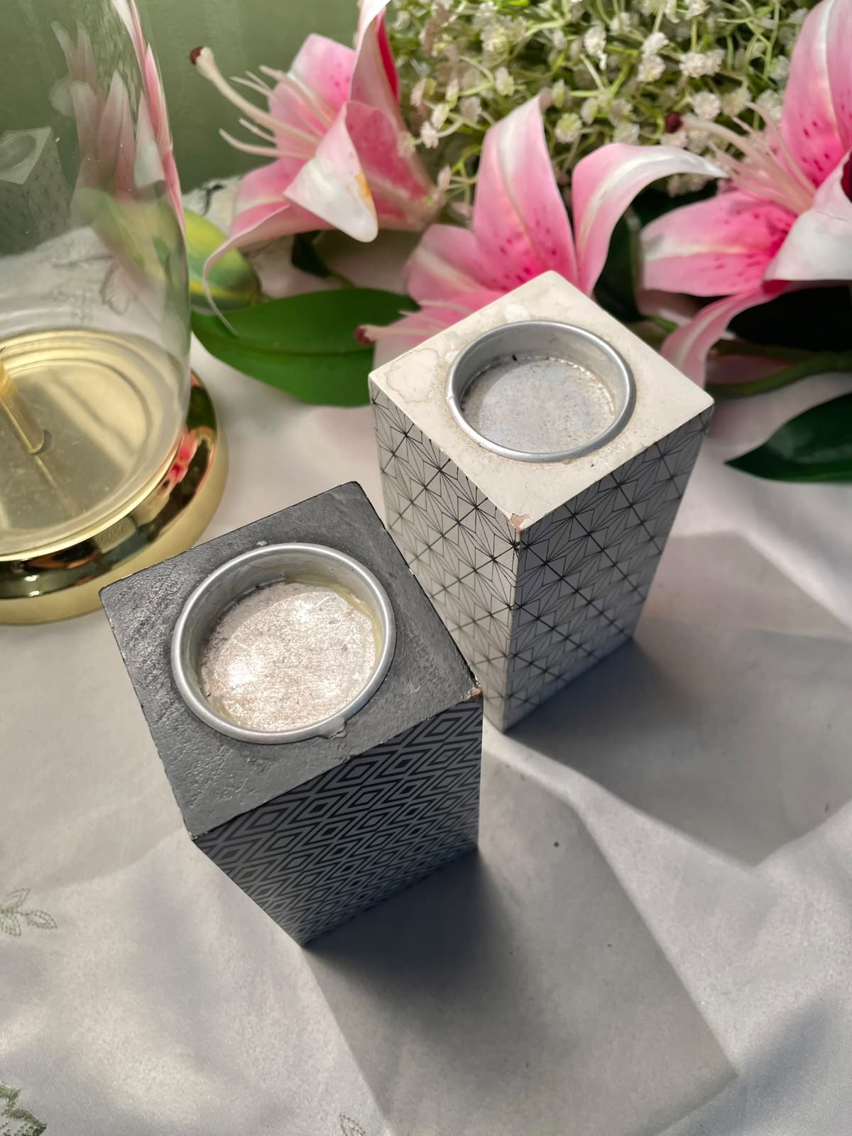 Set of 2 Geometric Candle Holders 4.5 Inch
