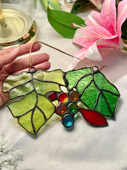 Coloured Crystal Leaf & Berry Hanging Ornament 18cm
