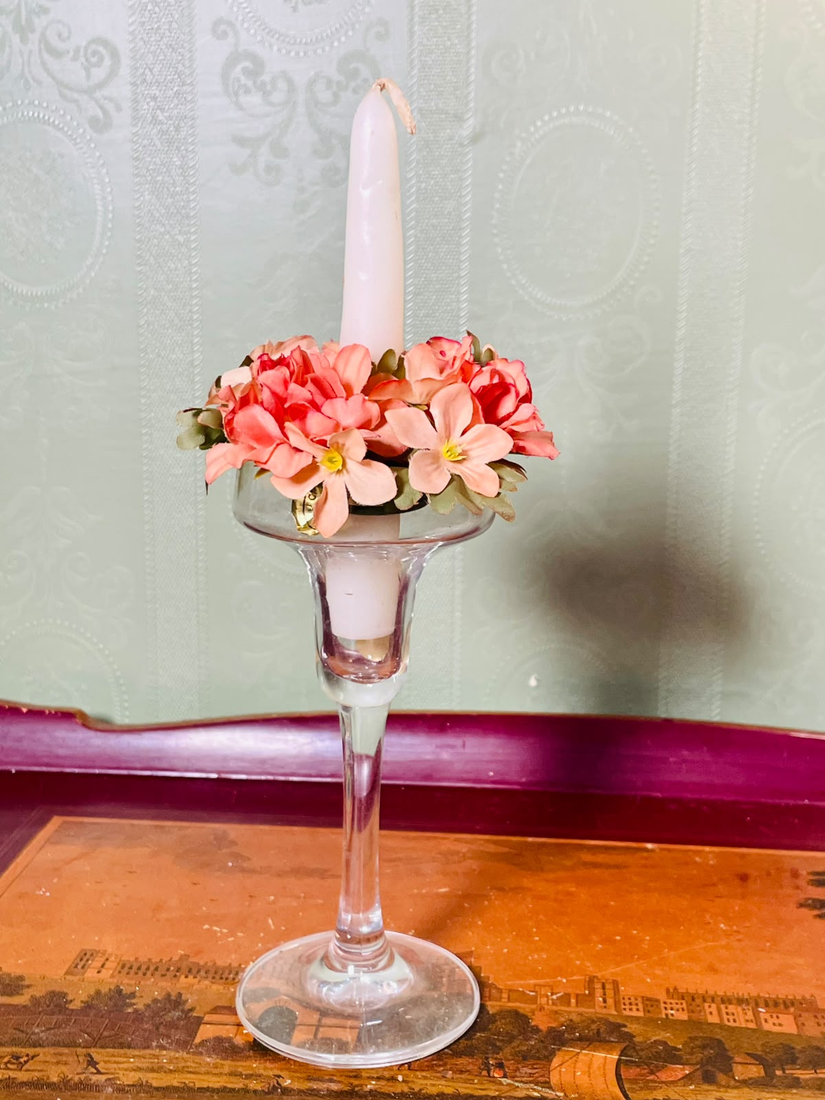 Vintage Clear Crystal Floral Candle Holder – 10 Inch