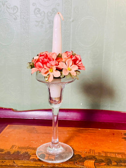 Vintage Clear Crystal Floral Candle Holder – 10 Inch