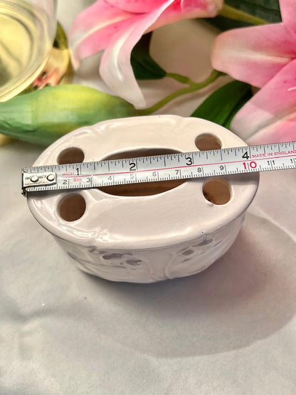 White Ceramic Flower Frog / Floral Arranging Holder – Oval 5-Hole Design, Approx. 10 cm