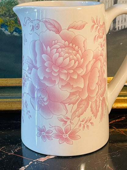 Vintage Pink Floral Ceramic Jug – Made in England – 7 Inches Tall