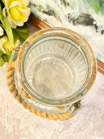 Ribbed Glass Lantern With Rope Handle
