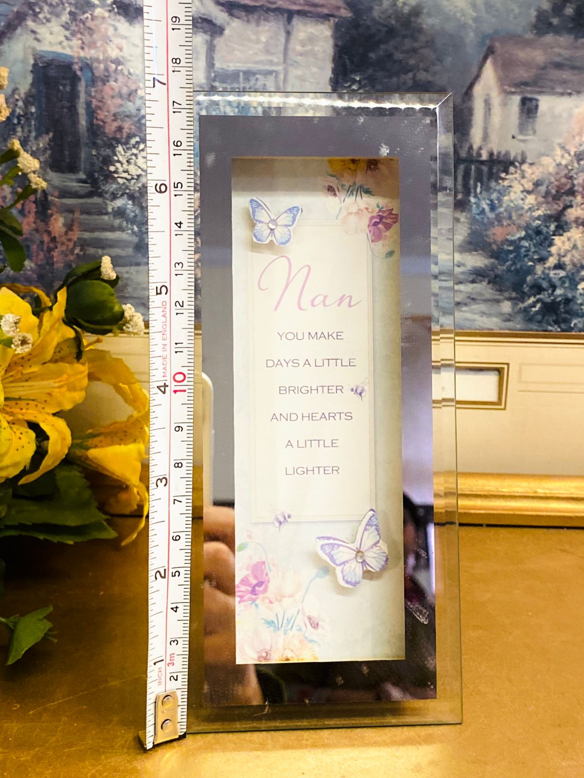 Nan Sentimental Glass Photo Frame – Butterfly Floral Inspirational Plaque