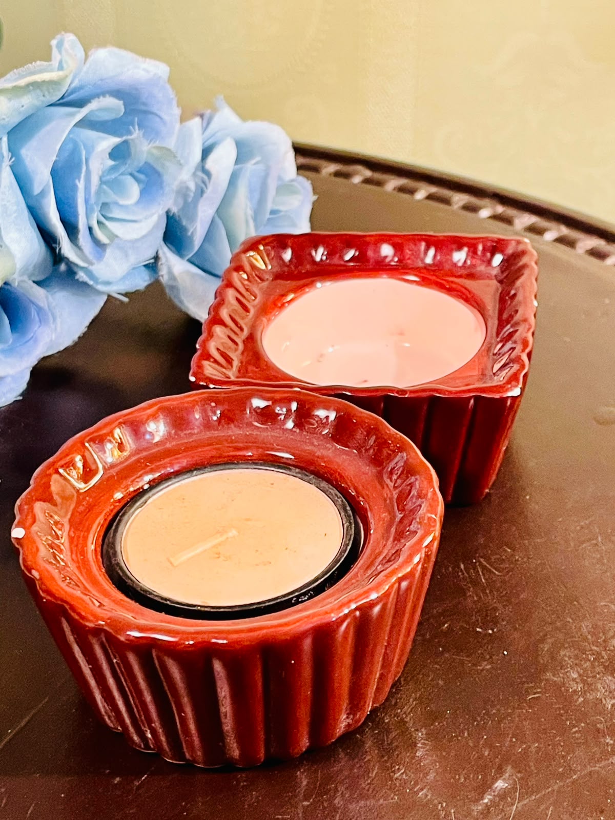 Red Ceramic Tealight Candle Holder Set (2 Piece)