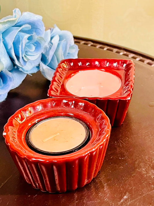 Red Ceramic Tealight Candle Holder Set (2 Piece)