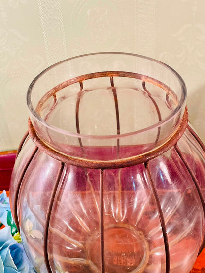 Clear Crystal Vase with Metal Cage – 9 Inch