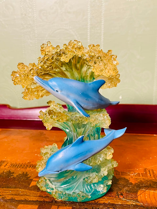 Vintage Crystal Dolphin Wave Sculpture 5 Inch